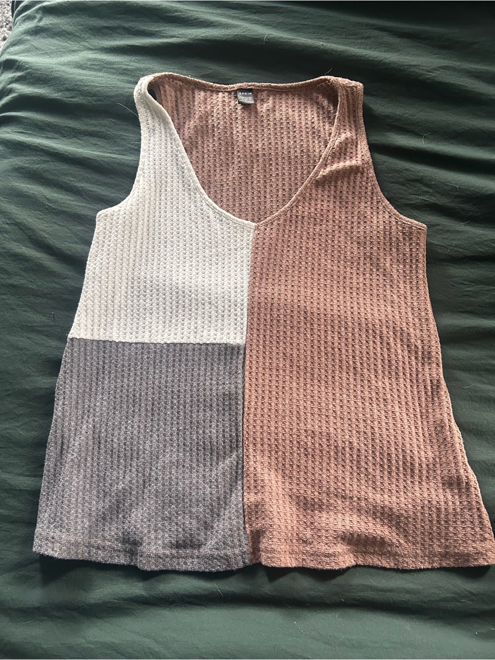 SHEIN Colorblock Waffle Knit Tank Top in Cream, Gray, and Brown